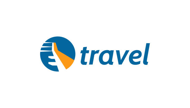 Travel logo with plane wing concept. Touristic, ticket company icon. travel agencies stock illustrations