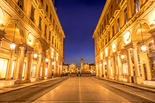 Main View of San Carlo Square and Twin Churches at Night, Turin