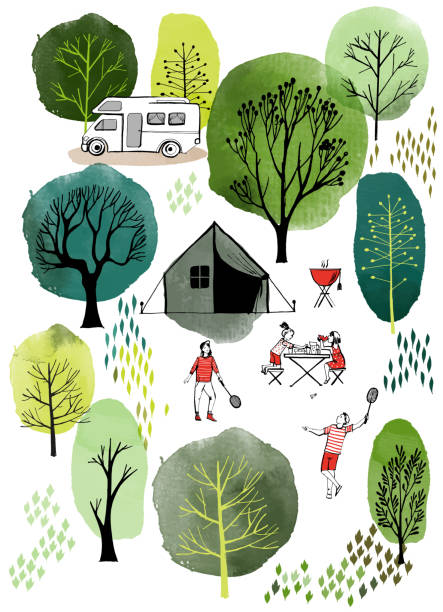 Family weekend Sketch and watercolor background mom child painting stock illustrations