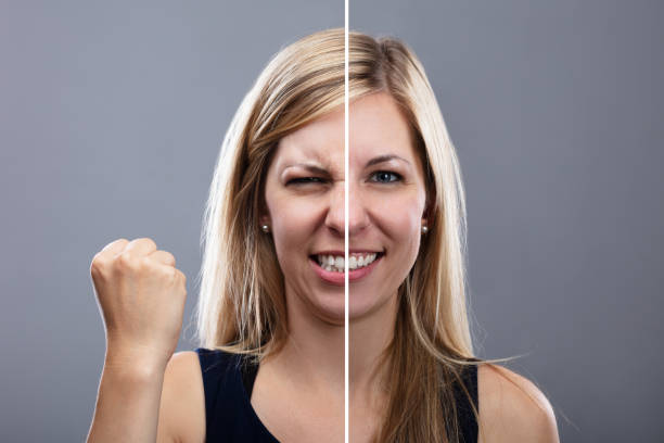 istock Woman Showing Angry And Happy Expression 1042651166