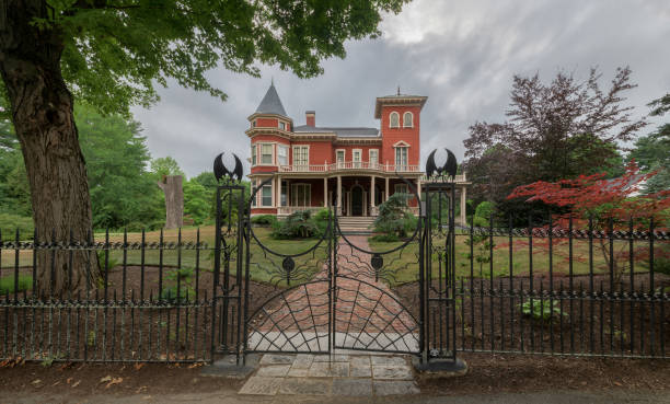 Plymouth, Massachusetts, USA - September 12, 2022: Stately home next to Brewster Gardens.