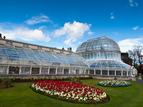 the Palm House in Botanic Garden, Belfast. constructed in the 1830's, is one of the earliest examples of a curvilinear and cast iron glasshouse.