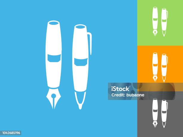 Pen Set Flat Icon On Blue Background Stock Illustration - Download Image Now - Writing - Activity, Art And Craft, Blue