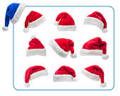 Set of Santa hats isolated on a white background