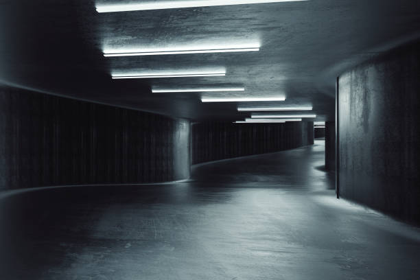 Underground city winding road at night.