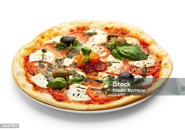 Пицца — стоковые фотографии и другие картинки Пицца - Пицца, Белый фон, Изолированный предмет
