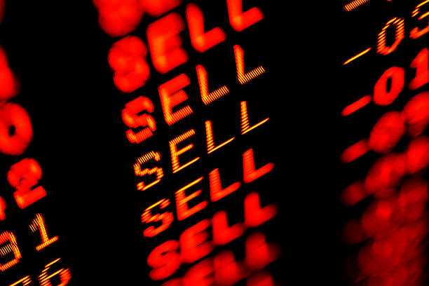 stock market crash sell-off - trading screen in red  stock market crash photos stock pictures, royalty-free photos & images