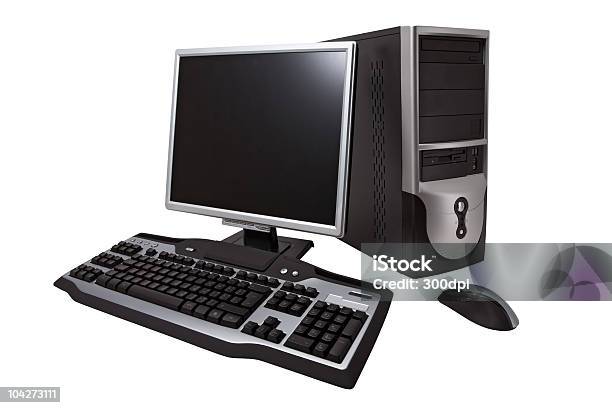 Desktop Computer With Clipping Path Stock Photo - Download Image Now - Computer Monitor, Desktop PC, Black Color