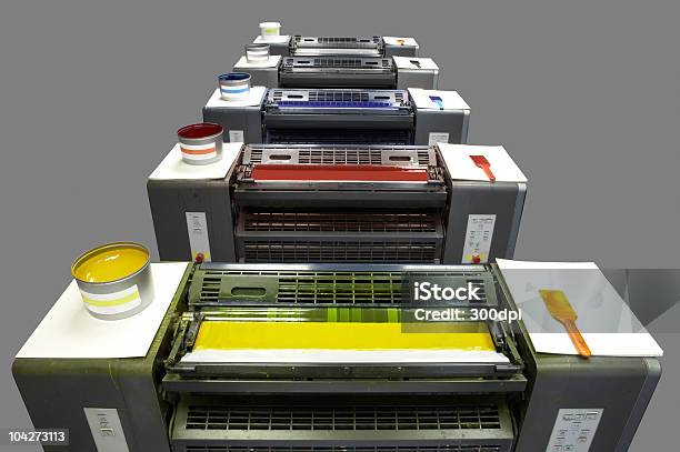 Five Colour Printing Press Stock Photo - Download Image Now - Ink, Printing Press, Yellow