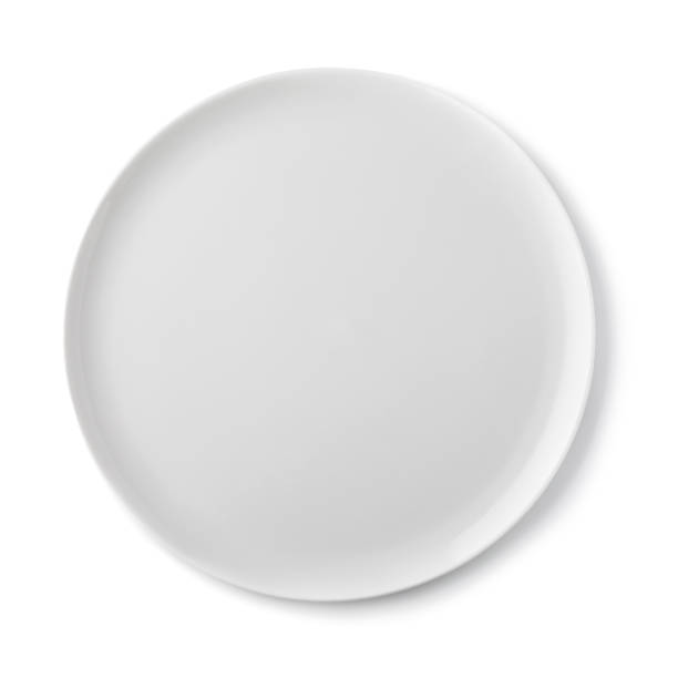 istock Empty ceramic plate of white color, top view of an isolated object 1042734680