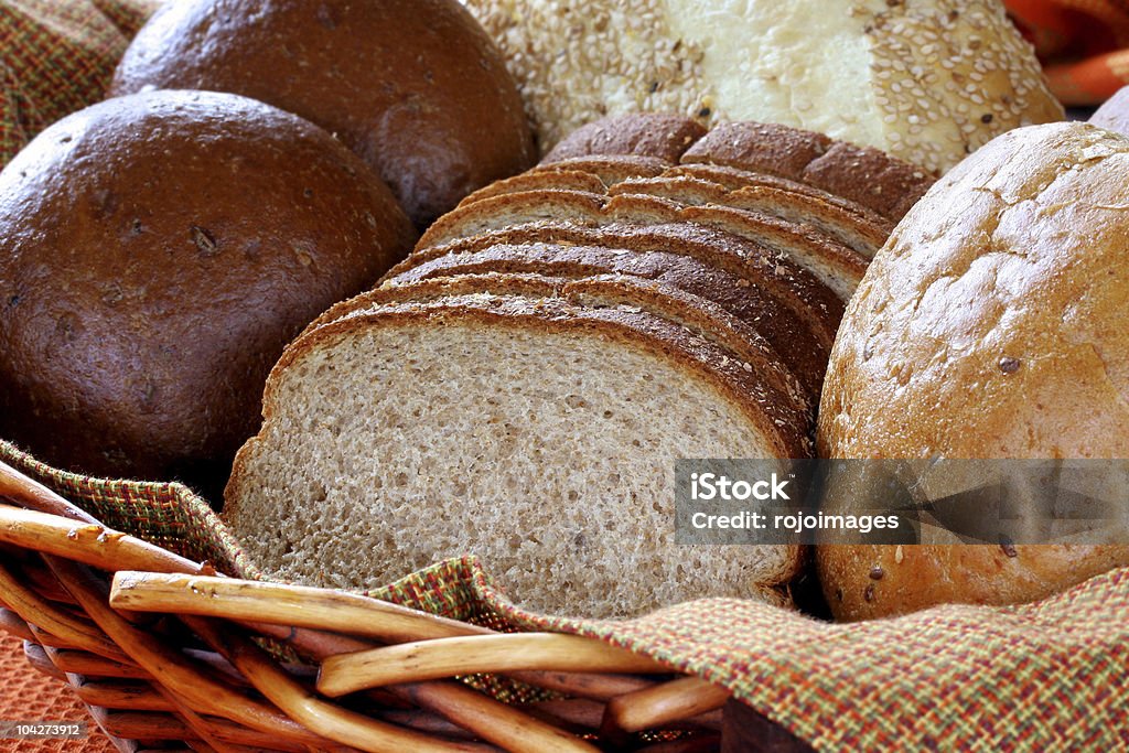 Assorted Healthy Whole Grain Breads  Basket Stock Photo