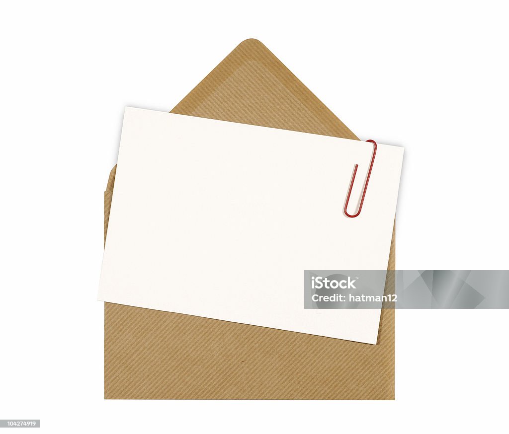 Blank message Karte mit braunen Umschlag und rote Büroklammer - Lizenzfrei Braun Stock-Foto