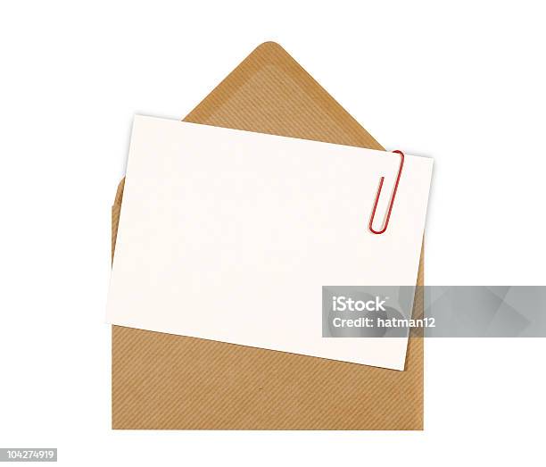 Blank Message Karte Mit Braunen Umschlag Und Rote Büroklammer Stockfoto und mehr Bilder von Braun