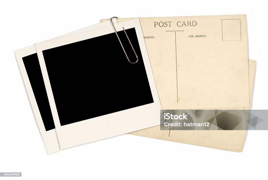 Antigos cartões postais com estampas em branco foto instantânea - Foto de stock de Antigo royalty-free