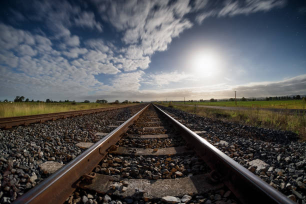 istock Straight railway track into the distant 1042759272
