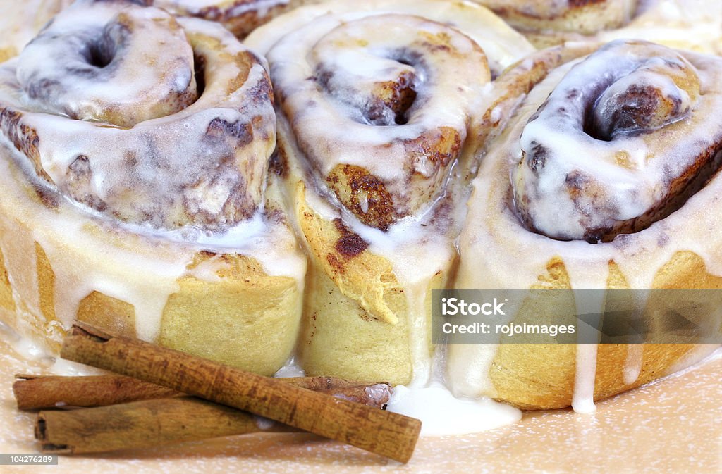 Three Fresh Baked Cinnamon Buns  Baked Stock Photo