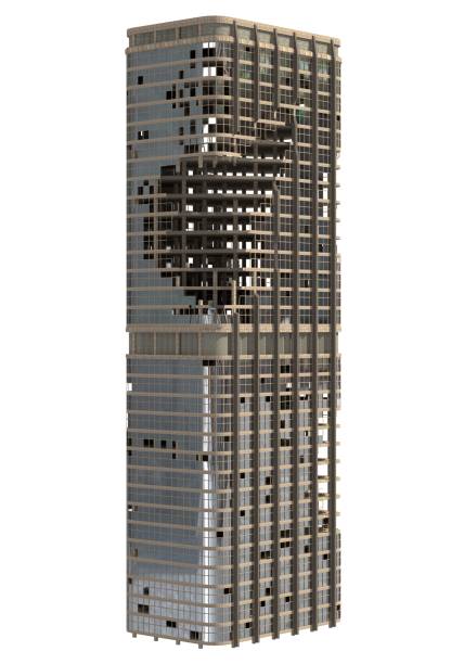 istock Ruined Skyscraper Isolated On White 3D Illustration 1042766258