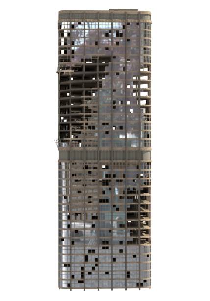 istock Ruined Skyscraper Isolated On White 3D Illustration 1042766260