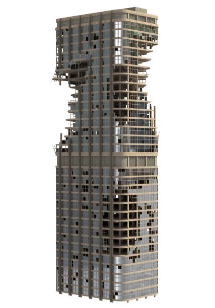 istock Ruined Skyscraper Isolated On White 3D Illustration 1042766266