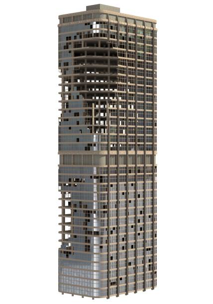 istock Ruined Skyscraper Isolated On White 3D Illustration 1042766276