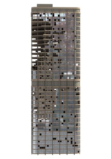 istock Ruined Skyscraper Isolated On White 3D Illustration 1042766280