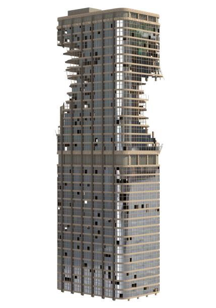 istock Ruined Skyscraper Isolated On White 3D Illustration 1042766282