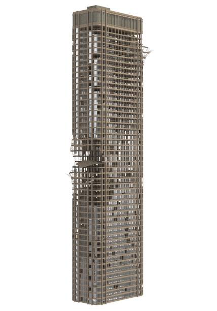 istock Ruined Skyscraper Isolated On White 3D Illustration 1042766332