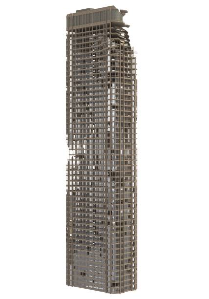 istock Ruined Skyscraper Isolated On White 3D Illustration 1042766358