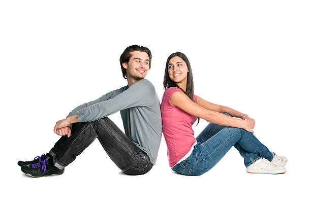 istock Smiling happy couple glance 104278527