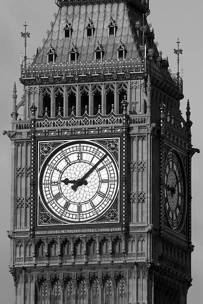 istock Big Ben, Westminster, London, close-up (bell tower), black and white 104278622