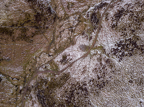 Taken around sunset on a wintery day. Satellite style view showing incredible landscape textures and colours