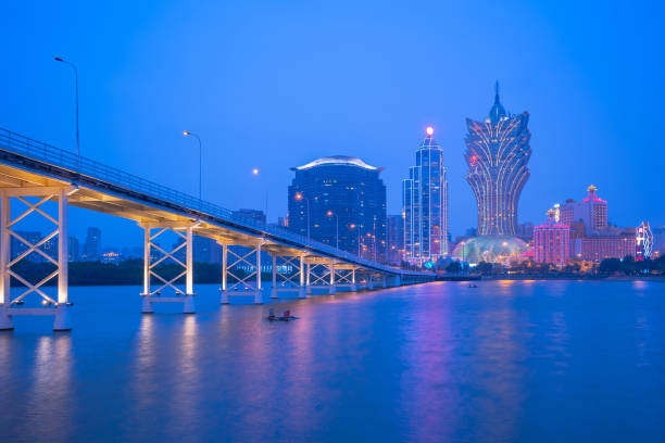 istock Macao cityscape skyline at night in China 1042796788