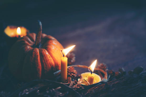 istock Halloween night background with candle light 1042807994