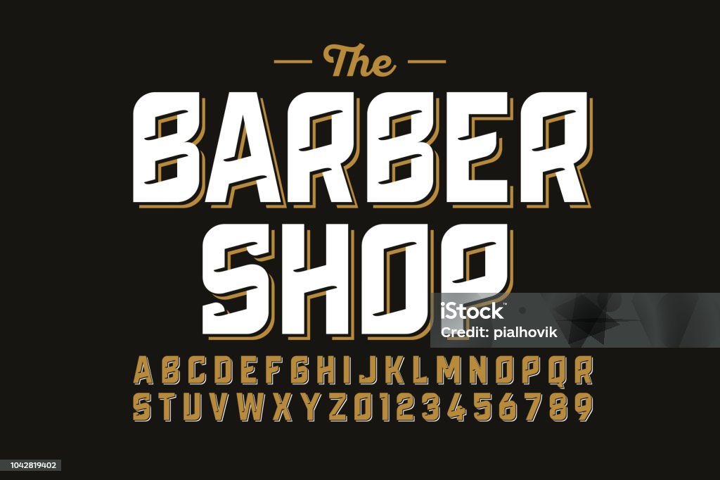 Vintage font design Vintage font design, barber shop style alphabet letters and numbers vector illustration Typescript stock vector