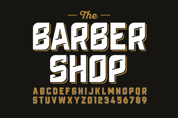 Vintage font design Vintage font design, barber shop style alphabet letters and numbers vector illustration hair posters for salon stock illustrations