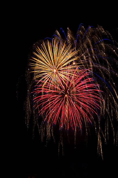istock Red, white, gold and blue fireworks against a black sky 104283411