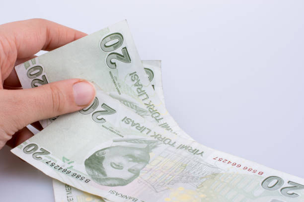 istock Hand holding 20 Turksh Lira banknote  in hand 1042835756