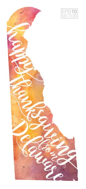 Vector illustration of Delaware Happy Thanksgiving Fall-Colored Vector Map Illustration