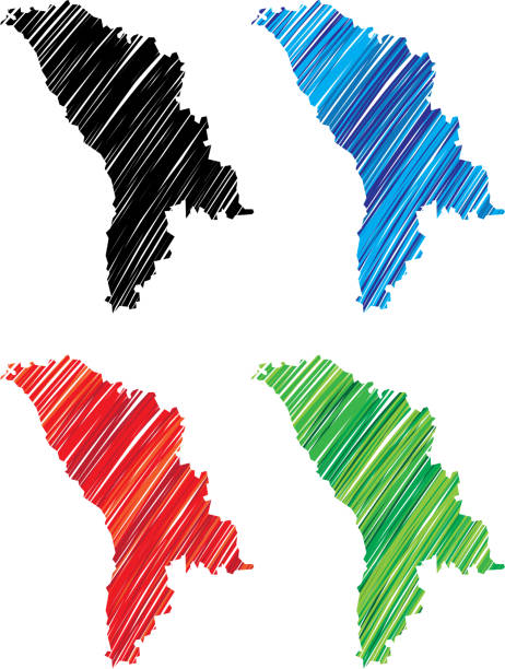 Moldova Scribble Vector illustration of hand drawn black, blue, red and green Moldova icons. drawing of the map of moldova stock illustrations