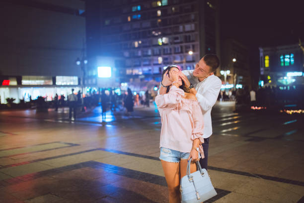 istock Couple meeting on city square 1042870108