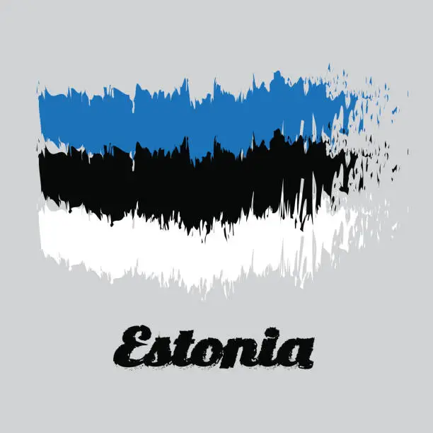 Vector illustration of Brush style color flag of Estonia, a horizontal triband of blue, black and white. with name text Estonia.