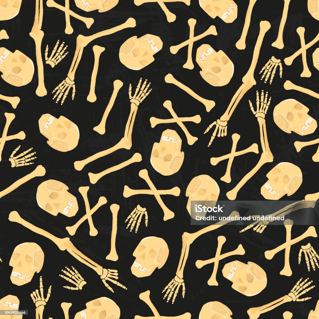 Fall Skeleton Background Pattern Vector Human Skeleton Seamless Pattern With Skulls And Crossbones For ...