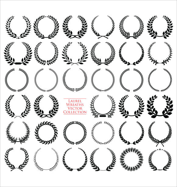 illustrations, cliparts, dessins animés et icônes de laurel wreath collection - ornate frame decoration scroll shape