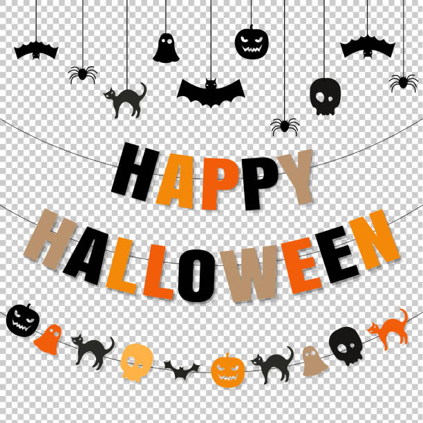 해피 할로윈 투명 배경 설정 - halloween decoration stock illustrations