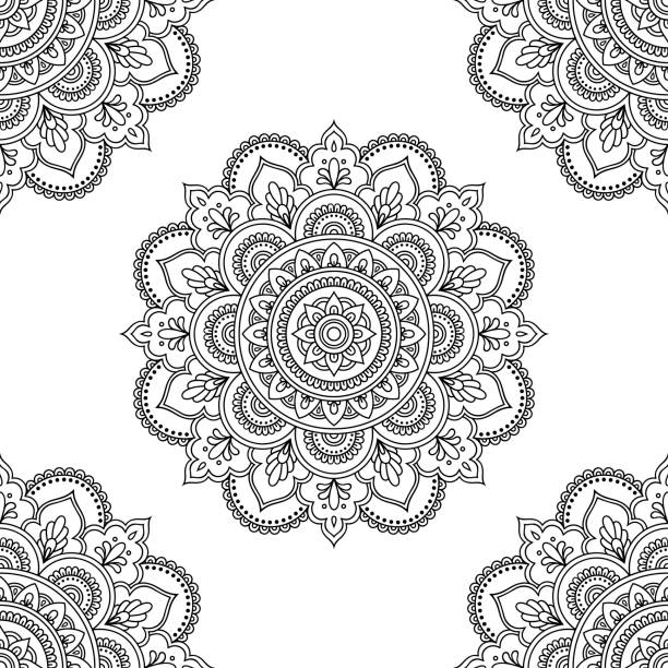 ilustrações, clipart, desenhos animados e ícones de padrão circular em forma de mandala para henna mehndi, tatuagem, decoração. ornamento decorativo sem emenda em estilo étnico oriental. página de livro para colorir. - seamless paisley floral pattern pattern