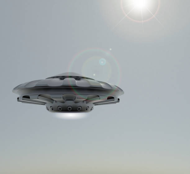 istock 3D rendering UFO.The spacecraft against the sky . 1042924806