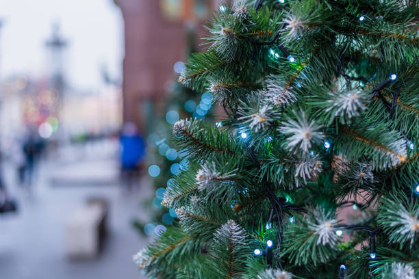 istock Christmas street decorations from artificial Christmas tree branches 1042927604