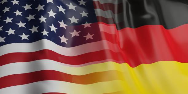 istock 3d rendering USA and Germany flag 1042928104