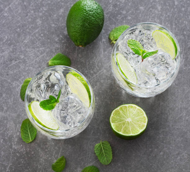 istock two glasses of drink with ice, lime and mint 1042939370