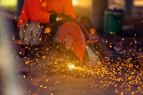 Soft focused picture of cutting steel machine with the lighting